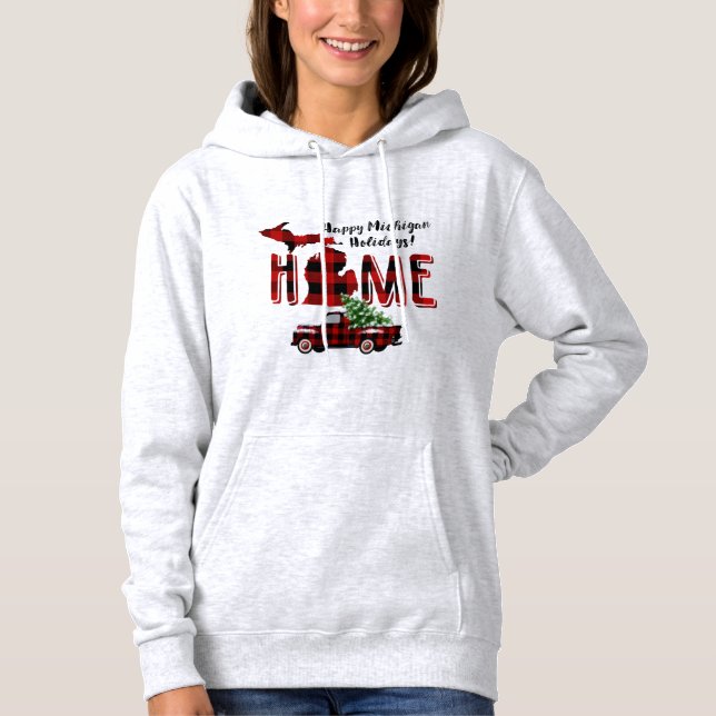 Happy Michigan Holidays! | Buffalo Plaid Michigan Hoodie (Front)