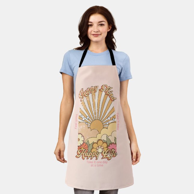 Happy Mind Happy Life Hippy Groovy Vibes Apron (Worn)