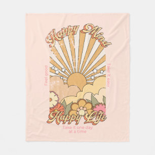 Happy Mind Happy Life Hippy Groovy Vibes Fleece Blanket