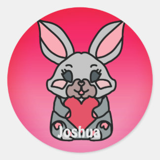 Happy Minimalist Bunny with a Heart | Love Classic Round Sticker