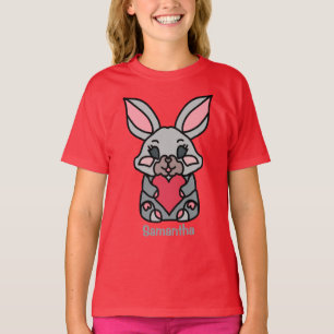 Happy Minimalist Bunny with a Heart   Love T-Shirt