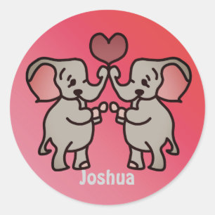 Happy Minimalist Elephants with a Heart Love Classic Round Sticker