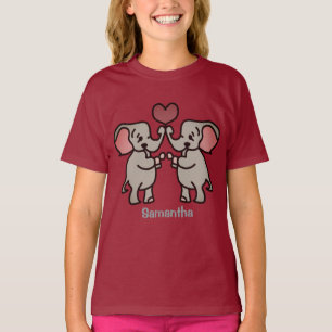 Happy Minimalist Elephants with a Heart   Love T-Shirt