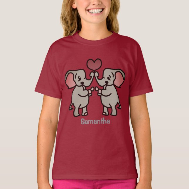 Happy Minimalist Elephants with a Heart | Love T-Shirt (Front)