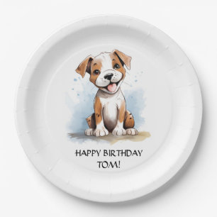 Happy Minimalist Pitbull Pit Bull Terrier Dog Paper Plate