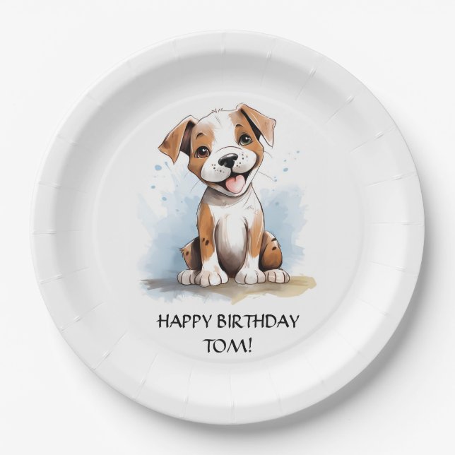Happy Minimalist Pitbull Pit Bull Terrier Dog  Paper Plate (Front)