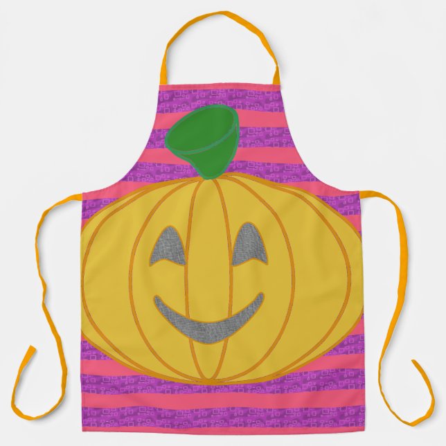 Happy Modern Big Orange Pumpkin Halloween Apron (Front)