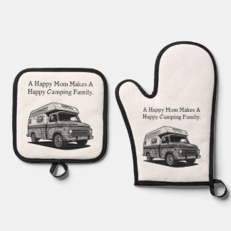 Happy Mom Happy Camping Family Outdoor Joyful Oven Mitt & Pot Holder Set
