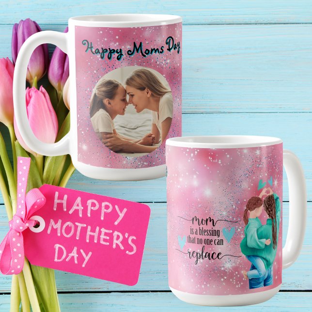 Happy Moms Day Glitter Photo Mug Mothers Day Gift (Creator Uploaded)