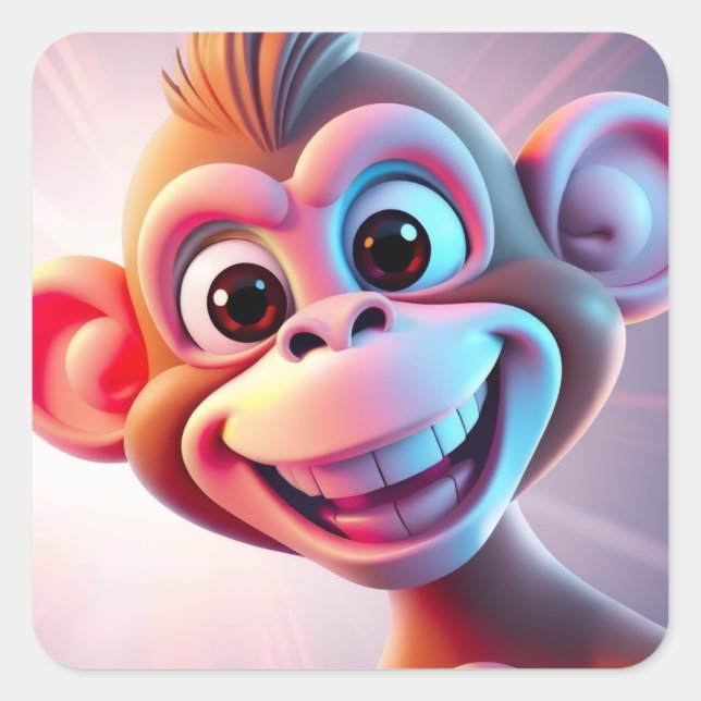 Happy Monkey Jungle Vibes Square Sticker (Front)