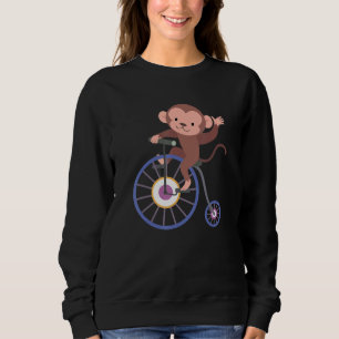 Happy Monkey Riding Bicycle and Waving Hand Cute A Sweatshirt