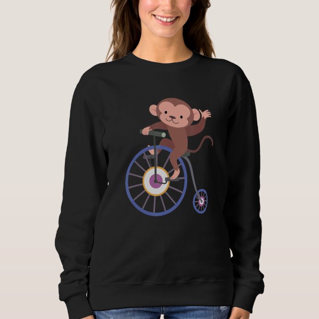 Happy Monkey Riding Bicycle and Waving Hand Cute A Sweatshirt (Front)