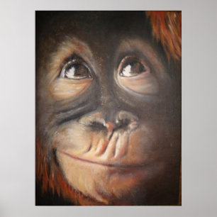 Happy Monkey Secret Thought Oil Painting Poster