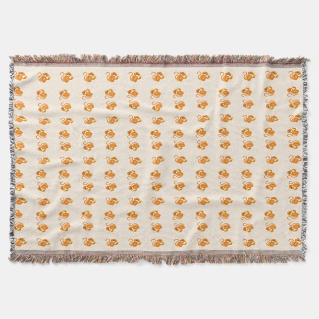 Happy monkeys eating a banana pattern throw blanket (Front)