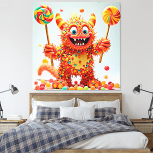 Happy Monster Candy Delight Design Canvas Print