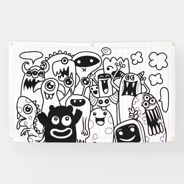 HAPPY MONSTER DOODLE CRITTER Banner (Horizontal)