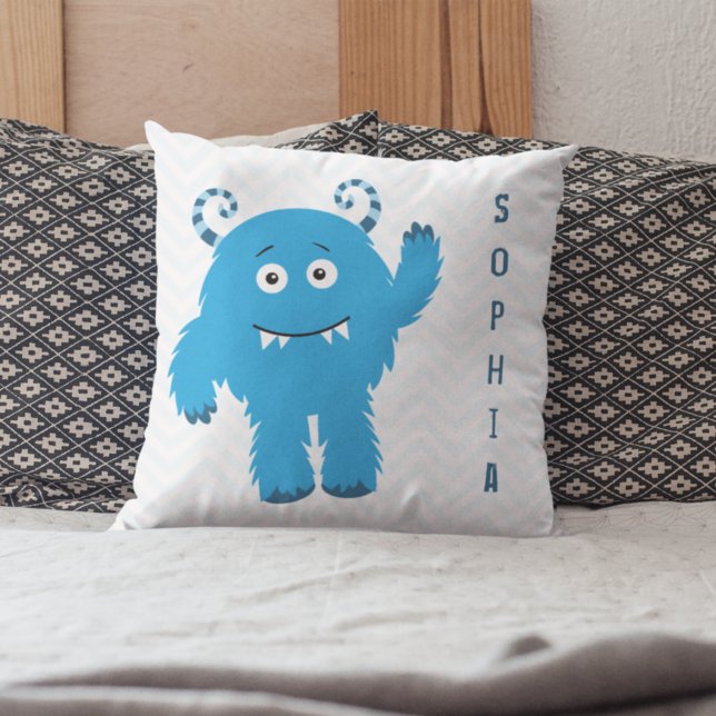 Happy Monster with First Name, Little Kid Cushion (Creator Uploaded)