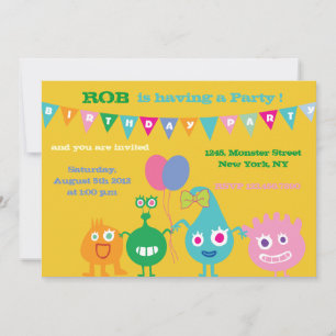 Happy Monsters -Birthday Party Invitations-yellow Invitation