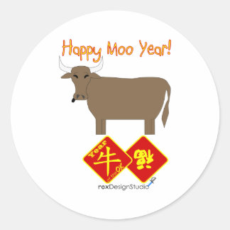 Happy Moo Year Classic Round Sticker