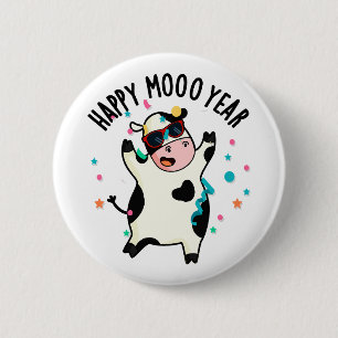 Happy Moo Year Funny Cow Pun  6 Cm Round Badge