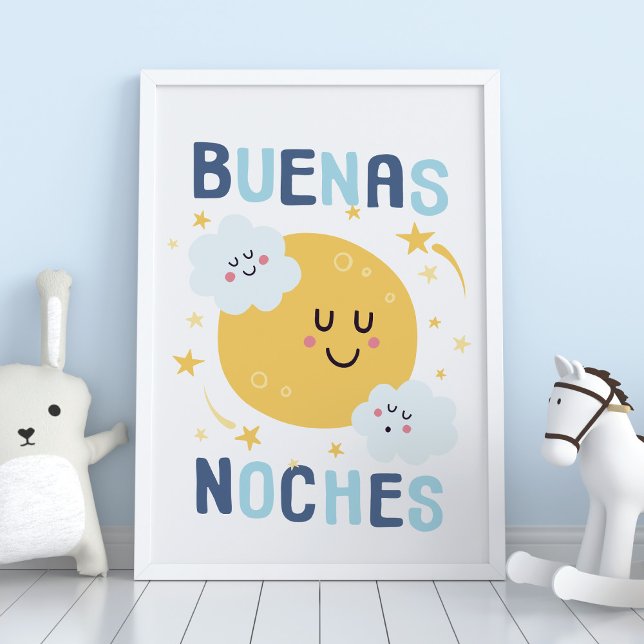 Happy Moon and Stars Nursery Art in Spanish Poster (Creator Uploaded)