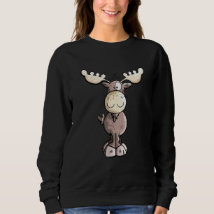 Happy Moose I Deer Reindeer Wild Animal Motif Sweatshirt
