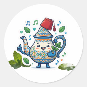 Happy Moroccan Teapot Art - Kaw Classic Round Sticker