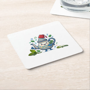 Happy Moroccan Teapot Art - Kaw Square Paper Coaster