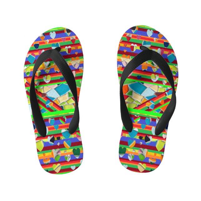 Happy Mosaic Hearts Kid's Jandals (Footbed)