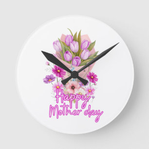 Happy Mother day Flower bouquet Round Clock
