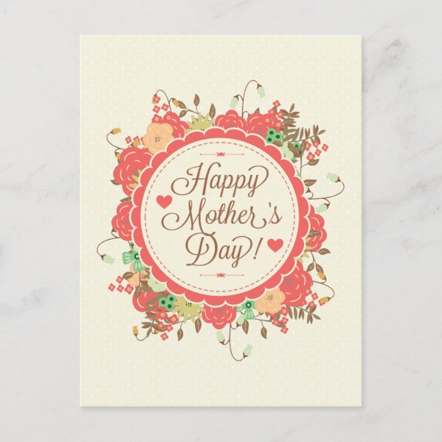 Happy Mother Day Text & Colourful Floral Design Postcard (Front)
