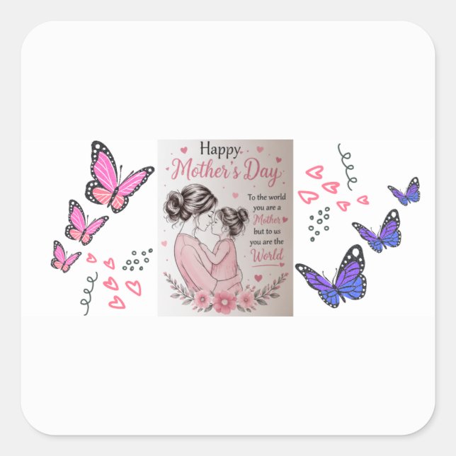 Happy Mother’s Day Butterfly  Square Sticker (Front)