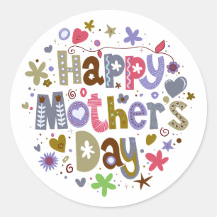 Happy Mother’s Day Colourful Floral Lettering Classic Round Sticker