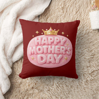 Happy Mother’s Day Crown Bubble Font Cushion
