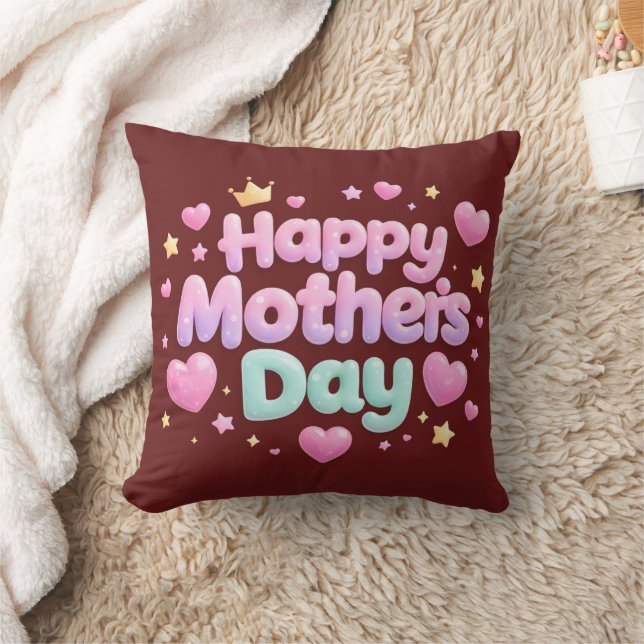 Happy Mother’s Day Cute Bubble Letter Throw Pillow (Blanket)
