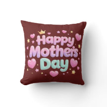 Happy Mother’s Day Cute Bubble Letter Throw Pillow
