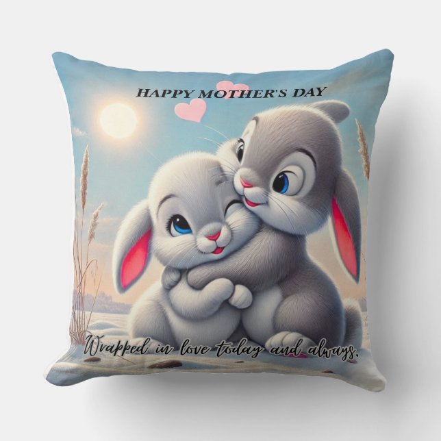 Happy Mother’s Day Cute Bunny Throw Pillow (Front)