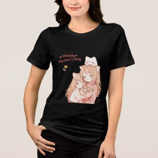 Happy Mother’s Day – Cute Cat & Flowers T-Shirt Tri-Blend Shirt