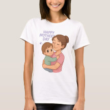 Happy Mother’s Day Cute Mum and Son Hug Cartoon