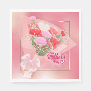  Happy Mother’s Day Floral Bouquet   Pink and Gold Napkin