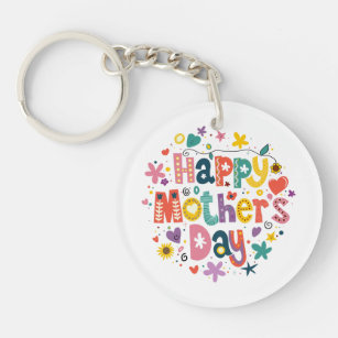 Happy Mother’s Day Floral Cool Stylish Lettering Key Ring