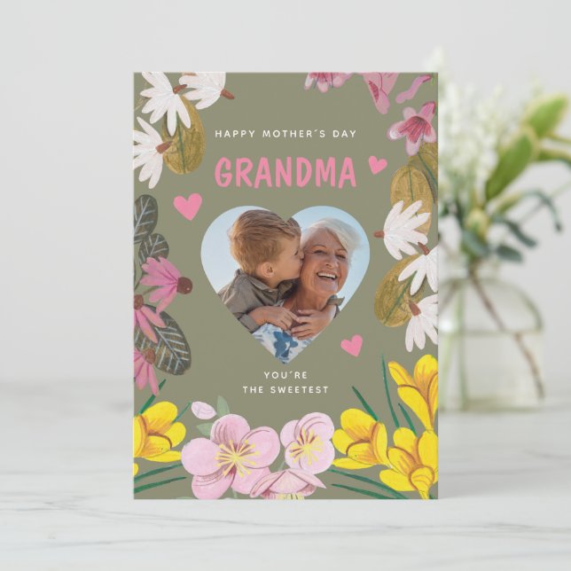Happy Mother’s Day Grandma Sweet Floral Photo Invitation (Standing Front)