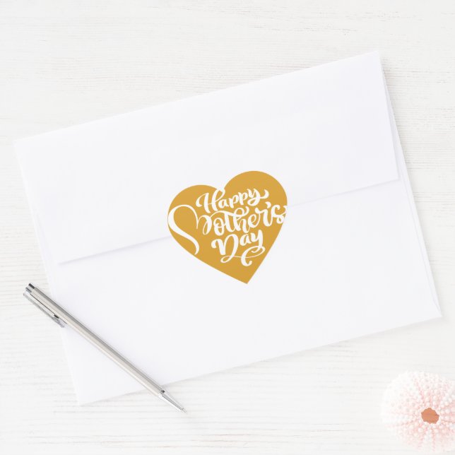 Happy Mother’s Day Heart Shape Golden Sticker (Envelope)