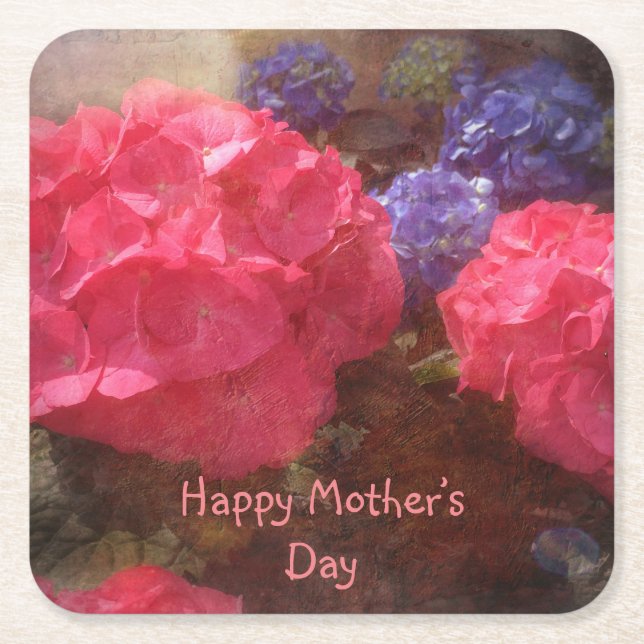 Happy Mother’s Day Hydrangeas Square Paper Coaster (Front)