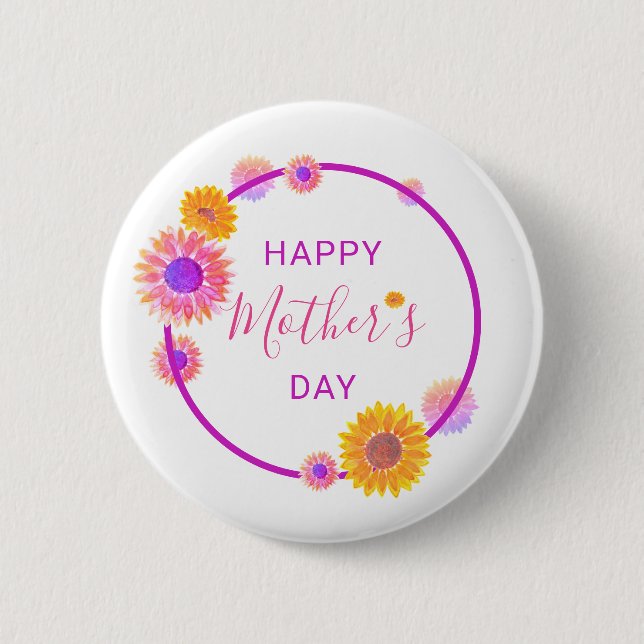 Happy Mother’s Day Pink Floral Circle 6 Cm Round Badge (Front)