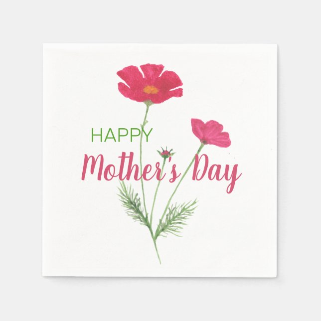 Happy Mother’s Day Pink Watercolor Floral Napkin (Front)