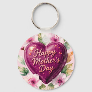 Happy Mother’s Day Purple Heart Bloom Key Ring