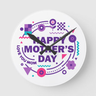 Happy Mother’s Day Retro Style Love You Mom Round Clock