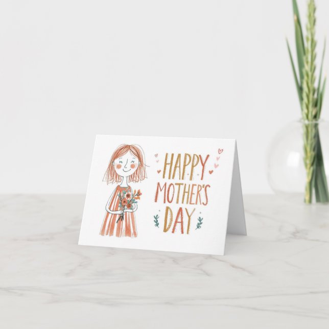 Happy Mother’s Day Sketch Style Folded Card  (Front)