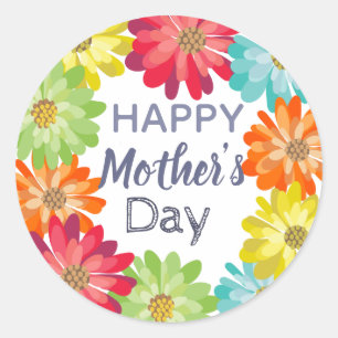 Happy Mother’s Day spring colourful flowers Classic Round Sticker